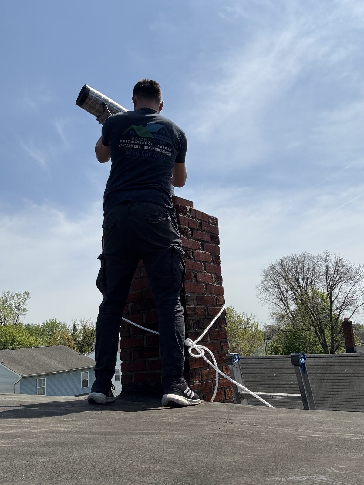 Best Choice GC crew inspecting chimney masonry